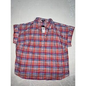 Chaps Plaid Button Up Shirt Women Plus Size 2X Orange Pink Blue Casual